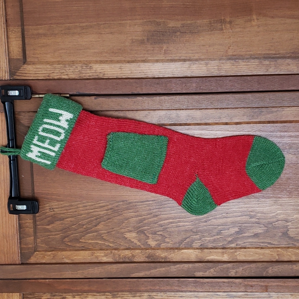 MEOW Kitty Cat Wool Knit Christmas Stocking